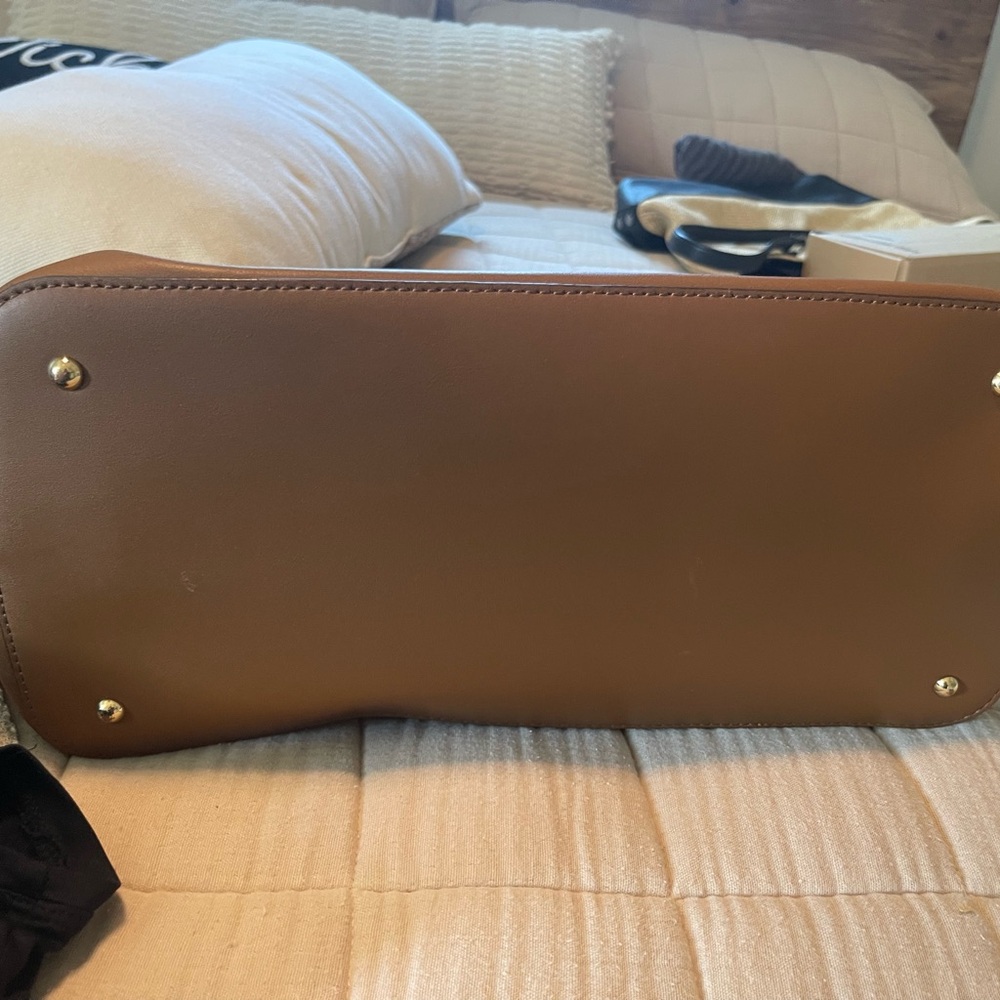 Lauren Ralph Lauren Brown Leather Satchel with orange Interior - Picture 4 of 10